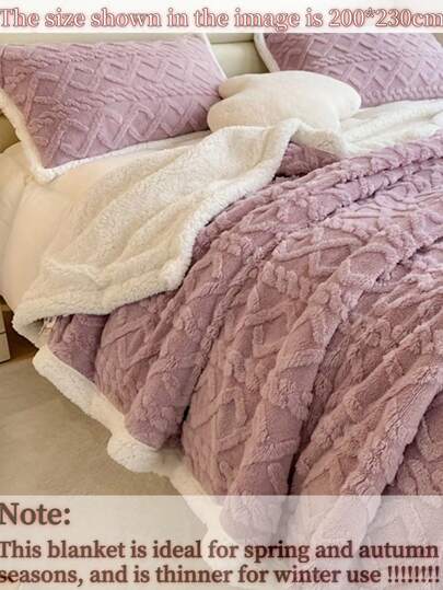 1pc Classic Diamond Pattern Thick Double Layer Blanket, Warm & Comfy Sofa/Bed Throw Blanket For Home, Office, Camping And More (Purple/Coffee),Fall Decor,Autumn Decor,Room Decor