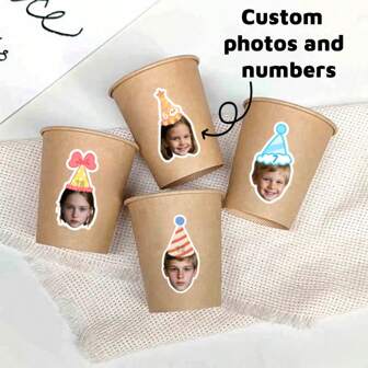 60-1pc Custom Face Stickers, Personalized Photo And Number Stickers, Birthday Gift Box Decorations, Wedding Favors, Waterproof Labels For Cups, Bottles, Baking, Party Decor, Graduation, Bachelor, Retirement