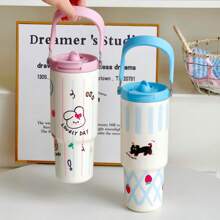 1pcs900ml容量保温冰金杯，吸管直饮双饮设计，316不锈钢内胆材质，适用于汽车、学校、生日礼物、斋月礼物、办公室等，可爱风动物图案时尚搭配，彩盒包装，四种款式可选。 - 淺藍白 - 查看 3