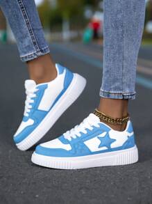 Zapatillas de lona con diseño de estrellas, de estilo casual y plataforma, con cordones, para uso unisex, para mujer - Azul - Ver 5