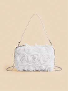 New Pearl Flower Decor Evening Clutch Handbag, Shoulder/Cross-Body Bag For Formal Dresses