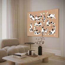 1 Pc Framed Calico Cat Art Print Calico Cats Wall Art Textured Canvas Poster Painting Wall Decor For Bedroom Living Room, Ready To Hang