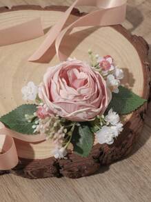 1 件粉红玫瑰配粉红满天星优雅腕花，适合婚礼装饰、庆典、周年纪念、活动和派对 - 粉色 - 查看 2