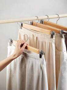 1/5/7pcs Wooden Pants Rack, Wooden Pants/Skirt Hanger With 2 Adjustable Clips And Anti-Rust Hooks, Space Saving Storage Box For Bedroom, Closet, Cabinet, Home, Dorm