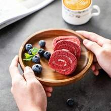 Small Round Acacia Wood Tray And Plate, Suitable For Coffee, Tea, Snacks, Desserts, Appetizers, Candle Holders, Home Decor, Dining Table Centerpiece - Yellow - View 4