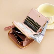 BATSIOE 纯色新款大容量拉链女士钱包批发女士零钱包简约奢华钱包女式钱包迷你钱包钱包小钱包 - 淺粉色 - 查看 8