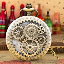 Reloj de bolsillo de cuarzo estilo steampunk, con cadena tipo collar, accesorio retro de engranajes analógicos para suéter, regalo para mujeres y hombres - Bronce - Ver 2