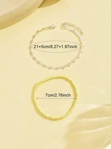 2 pièces Versatile Alliage de cuivre à cœur creux & Perles Bracelet de cheville, Couleur aléatoire, Convient pour les femmes pour les tenues de casual et de plage