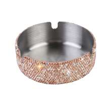 Rhinestone Studded Stainless Steel Ashtray, Creative High-End Home & Office Use Gifts Birthday Graduation - Pink - View 4
