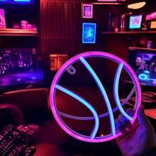 1pc LED Basketball Shaped Neon Wall Decor Light, Battery/USB Powered, Romantic Fairy Light For Home, Gamer Room, Party, Birthday Gift, Bedroom Decoration