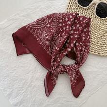 Thin Linen Square Scarf With Hiphop Streetwear Printed Pattern, Fashion Headscarf Bandana, Versatile European & American Street Style