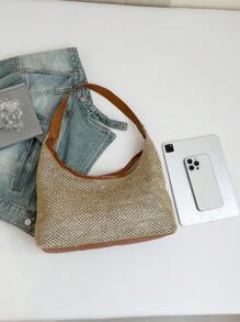 Bolso de hombro de mujer tejido de paja de moda