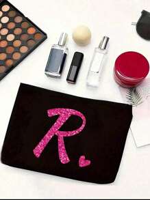 化妆包、化妆袋、钱包、字母A-Z图案、洗漱用品收纳包、拉链手机袋、铅笔盒、手拿包、教师礼物、女士旅行必备、女孩礼物、化妆工具、化妆刷收纳袋、节日必备、节日旅行包、旅行配件 - 黑色 - 查看 6