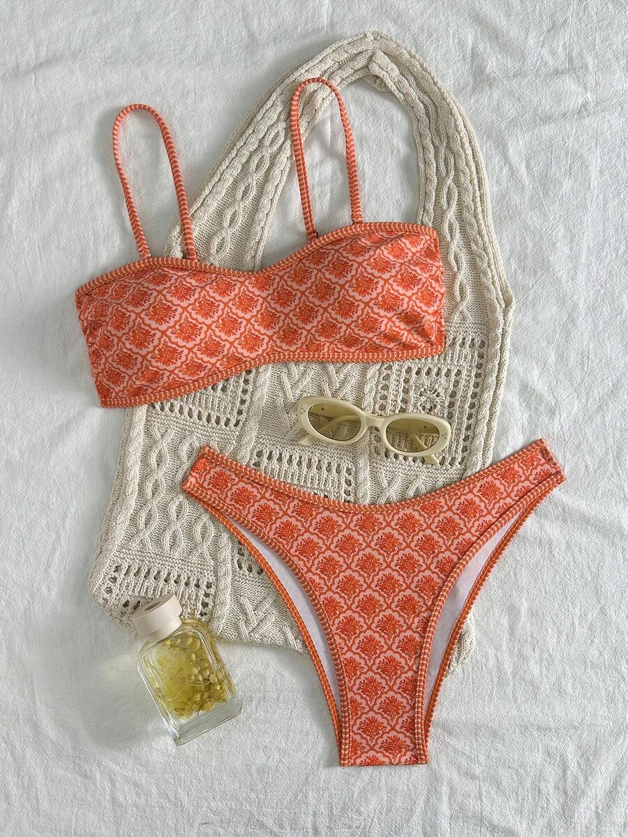 Bộ bikini quây 2 mảnh màu đỏ in hoa dành cho nữ, có dây đeo rời, thích hợp cho kỳ nghỉ trên đảo và chụp ảnh ngoài trời mùa hè. - Nhiều màu - Xem 1