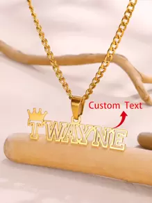 1pc Customized Crown Name Necklace For Women Men Fashion Punk Personalized Nameplate Cuban Chain Choker Hip Hop Custom Letter Pendant Collar, Stainless Steel Jewelry Accessories, Holiday Birthday Gifts - Multicolor - View 1