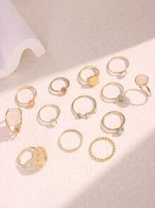 13 件/套复洛克金属肖像果冻色戒指（随机 2 种颜色），女士日常配饰和节日礼物