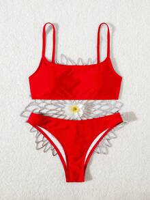 2 件套女士泳衣套装，细肩带纯色三角泳裤，简约时尚性感夏季沙滩比基尼