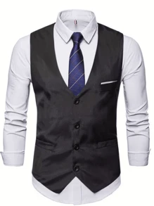 4-Button Men's Suit Vest Korean Slim Fit Casual Waistcoat, Lightweight Bridesmaid Slim Fit Vest