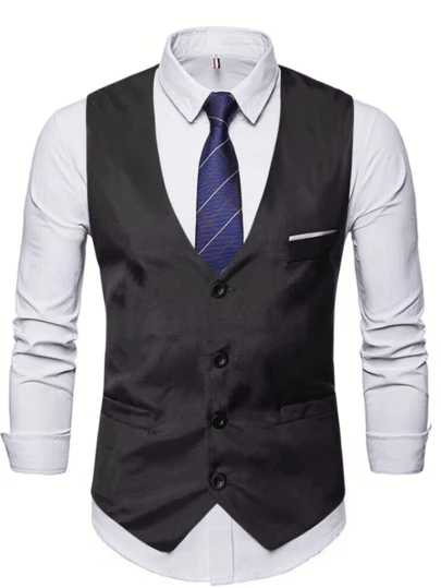 Chaleco de hombre de 4 botones de corte coreano slim fit informal, chaleco slim fit ligero para padrinos