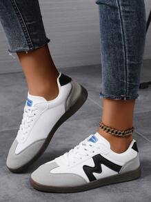 百搭黑色条纹女士休闲运动鞋，学生复古滑板鞋，时尚运动低帮舒适鞋 - 黑與白 - 查看 3