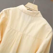 Cream Yellow Women Shacket, Suitable For All Seasons, Pocketed Solid Color Casual Cardigan, Women Summer Tops - Yellow - View 5