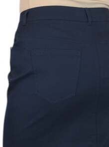 Paulo Due Stretch Chino Knee Length Pencil Skirt - Navy Blue - View 3
