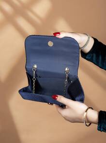 REMANLAND 迷人水钻装饰链条肩带手提包，磁扣，优雅时尚派对包，适合女性生日派对，迷人晚装单肩包 - 藏蓝色 - 查看 4