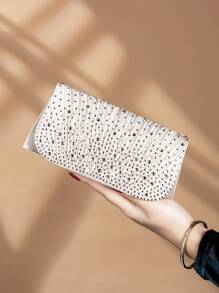 REMANLAND 迷人闪亮水晶装饰链条肩带包，磁扣，优雅时尚派对手拿包，适合女性生日派对，迷人的晚间单肩包 - 杏色 - 查看 2