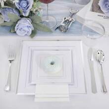 350Pcs Silver Plates - Silver Square Plastic Plates Include 50 9 .5" Dinner Plates 50 6" Dessert Plates 50 Cups 50Plastic Cutlery 50Hand Napkins Perfect For Party&Wedding&Birthday - 銀色 - 查看 5