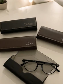 Customized Simple Eyeglasses Case, Waterproof, Shockproof, Personalized Text, Retro Leather Eyewear Case, Sunglasses Storage Box, Japanese Elegant Style