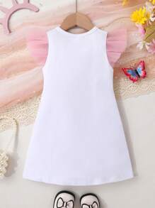 Vestido de niña pequeña para verano, con estampado de niñas de baile, parche de malla con volantes