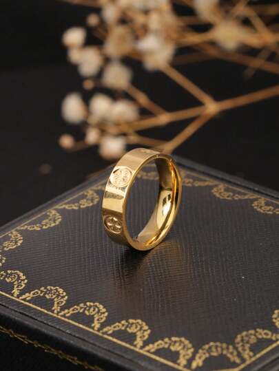 1pc 18K Gold-Color Titanium Steel Cross Pattern Diamond Texture Ring, Simple Fashion Versatile, Suitable For Women's Daily Wear And Party, Gift
