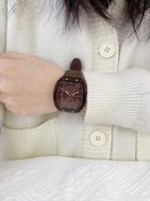 1 件女士休闲简约时尚桶形硅胶表带石英机芯腕表，适合日常佩戴 - 棕色 - 查看 5