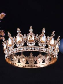 1pc Baroque Style Princess Tiara Jewelry Decor, Round Rhinestone Alloy Bride Crown For Women Wedding, Festival, Birthday Party - Round Crown - View 34