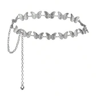 1 pieza Cadena de cintura con mariposa para mujer, hebilla cuadrada de rhinestone, cadena de metal de cinturón, accesorio de moda para vestidos, accesorios de boda para verano, escuela, otoño, Halloween