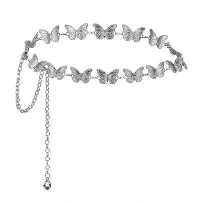 1件女士蝴蝶腰链，水钻方形扣金属链腰带，时尚连衣裙装饰，婚礼配饰，适合夏季、学校、秋季、万圣节等场合。