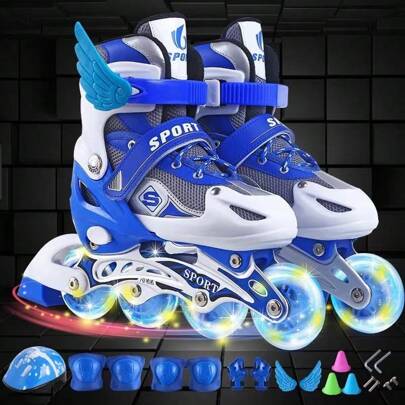 Patines para niños, patines de ruedas con flash, patines de ruedas para niños grandes, ajustables para hombres y mujeres