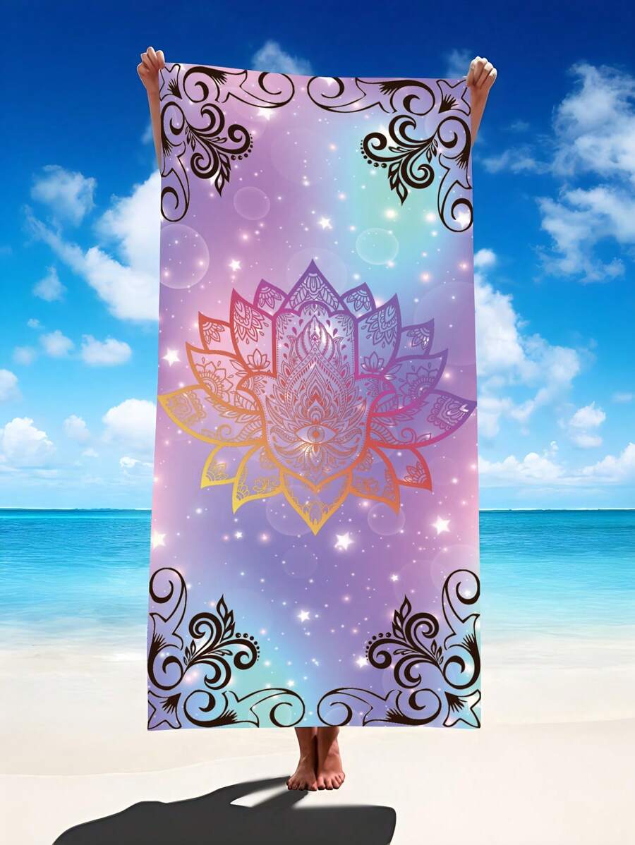 1pc Boho Mandalay Pattern Beach Blanket, Extra Large Oversized Super Absorbent Microfiber Beach Towel, Suitable For Travel, Pool, Diving, Surfing, Yoga, Camping, Available In Multiple Sizes, Beach Accessories Summer Holiday Bathroom Decor Beach Essentials - Multicolor - View 1