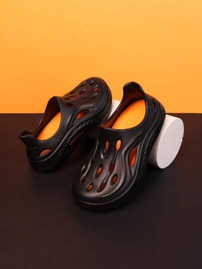 1 Pair Kids Anti-Slip Slippers, Dual Tone Beach Water Shoes, Cute Hole Design For Home Use, Suitable For Summer