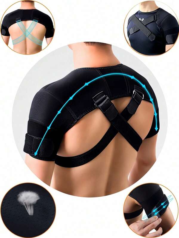 1 stuk brede elastische neopreen schouder- en armsteun, verstelbare schouderband compressievest voor mannen en vrouwen, zwarte fitnessaccessoires