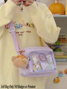 2025可爱果冻包，女孩糖果色透明手机包，新款单肩包，女孩斜挎包，女士果冻包，PVC DIY带徽章展示板，手提包，女孩礼物，紫色 - 紫色 - 查看 4