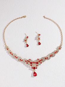 3 件新娘首饰套装：项链、耳环、水晶镶嵌配饰，适合婚纱、宴会礼服 - 彩色 - 查看 3