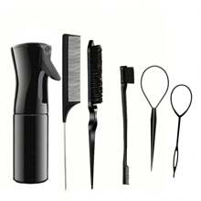 Ensemble de 6 peignes de coiffure - Comprend une brosse à queue de rat et une brosse noire lisse. Outils de coiffure pour barbier pour tous types de cheveux, brosse à cheveux, peigne, accessoires et produits capillaires pour salon de beauté, essentiels de voyage