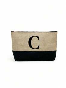 1pc Initials Printed Patchwork Women's Handbag, Makeup Bag, Teacher's Day Gift, Reusable Handbag, Women's Simple And Large Capacity Travel Makeup Bag, Multi-Functional Portable Women's Gift, Portable Leisure Storage Bag