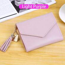 1 件可爱流苏装饰钱包仿皮多功能流苏钱包女士短钱包零卡夹金属心形与流苏零钱包女士钱包卡夹与证件夹礼物情人节女士钱包钱包小钱包女生朋友爱人母亲节教师礼物 - 彩色 - 查看 3