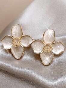 1/2 对时尚复古红莲花吊坠耳环，珐琅彩绘花卉耳钉，情人节配饰