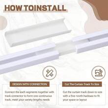 Carril multiusos de 4 en 1 Nano Silent, con soportes de instalación superior/lateral de doble cara, se puede instalar sin taladrar con adhesivo o con instalación atornillada, infinitamente extensible y recortable, aplicable para cortinas, visillos, cortinas de ducha, divisores de ambientes, armarios, roperos, accesorios de baño