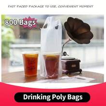 800Pcs 700ML (1-Cup 6.3x11in) (2-Cup 12.6x11in) Frosted Clear Handle Drinking Poly Bags Milk Tea Packing Bag Plastic Packaging Bags For Food/Drink/Coffee Delivery Portable Take Out Bags For Coffee Shop/Restaurants/Bar Takeaway Bag Packing Bag - 白色 - 查看 3