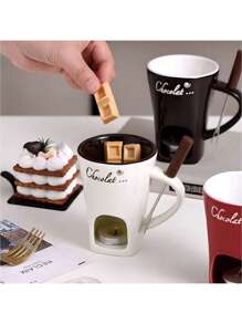 Fondue Set Kit Individual Mug Ceramic Non-Stick Chocolate Cheese Romantic Couple With Candles - Multicolor - View 5
