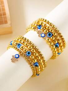 1 套 4 件装邪眼吊坠手链，适合女性日常通勤佩戴